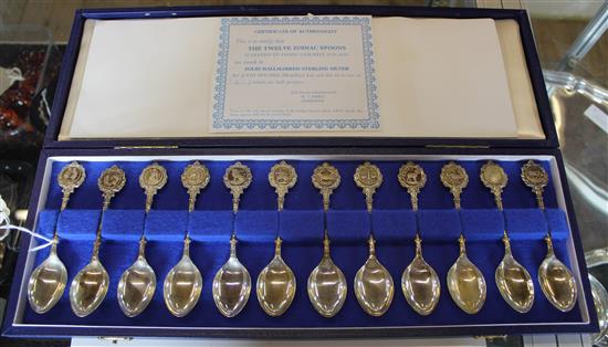 Proof set, The Twelve Zodiac Spoons by John Pinches, sterling silver, cased (one of 1855)